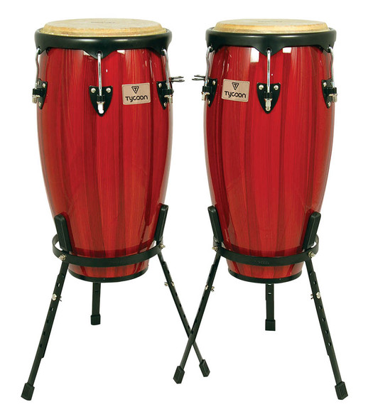 Tycoon Artist Hand-Painted Series Red Conga and Tumba With Two Single Basket Stands Tycoon Artist Hand-Painted Series Red Conga and Tumba With Two Single Basket Stands