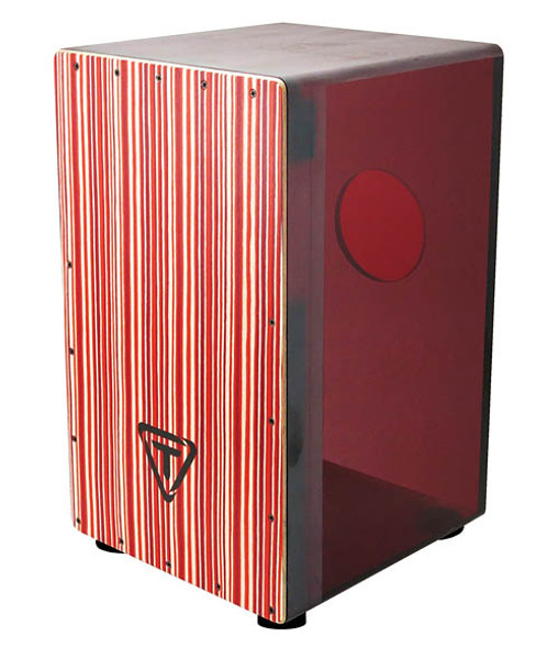 Tycoon Red Acrylic Cajon, Black Makah Burl Front Plate Tycoon Red Acrylic Cajon, Black Makah Burl Front Plate