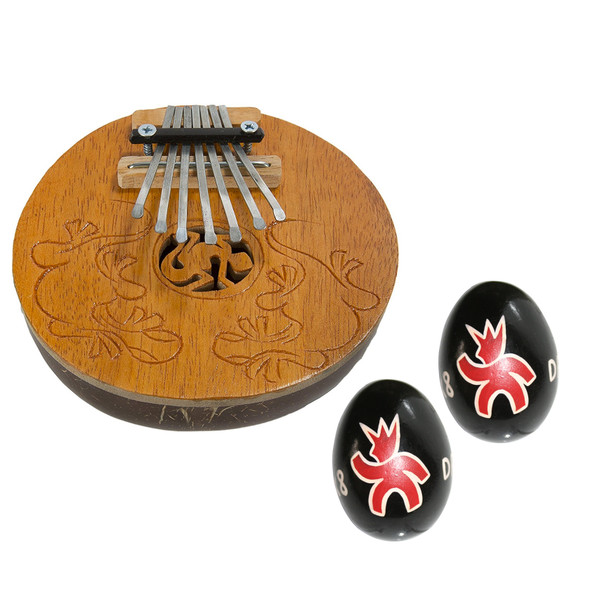Thumb Piano Gecko Kalimba, Coconut Shell w/ Egg Shakers Thumb Piano Gecko Kalimba, Coconut Shell w/ Egg Shakers